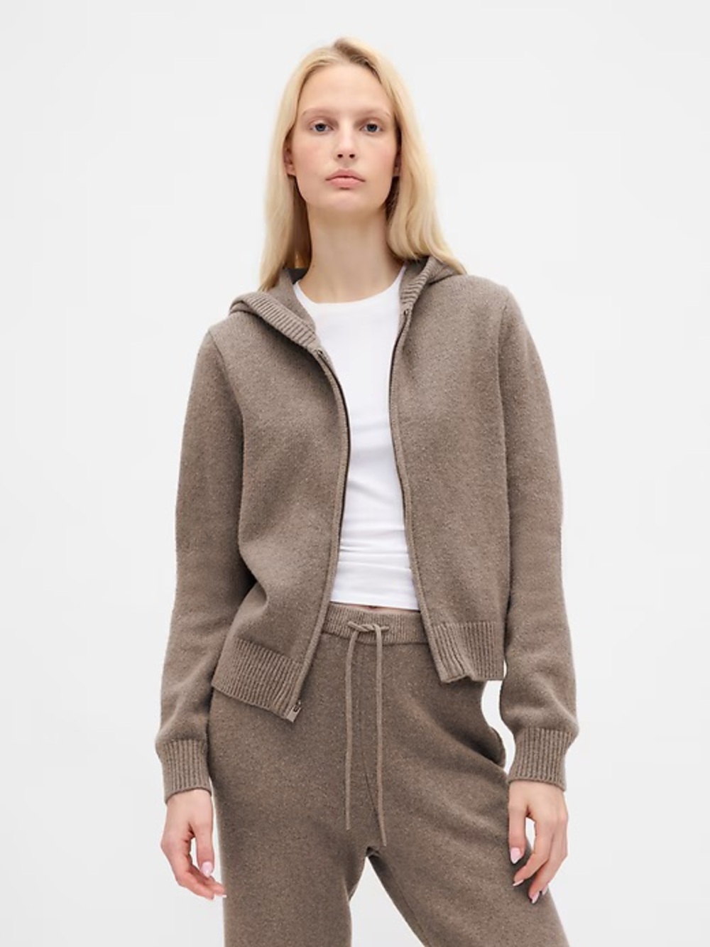 Gap Cashsoft Sweater Zip Hoodie Jacket Toasted Almond Cashmere Alternative NEW